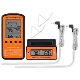 Retoo Grillthermometer Kabellos Fleischthermometer Digital Bratenthermometer Küchenthermometer 2 Externe Sonde Ofenthermometer für Grill Backen Braten Hinterbeleuchtung Temperaturbereich -50/+300°C