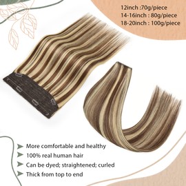 Kun na Hair Wire Extensions Invisible Double Drawn Real Long Hair Pieces with Adjustable Size Heat-Resistant Silky Straight Remy Human Hair Fishing Line Hair Extensions(18 inch, 4/613)