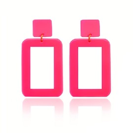 Hot Pink 80s 90sNeon Earrings for Women Drop Dangle Square Earring Vintage Geometric Minimalist Acrylic Earrings for Women Dangling Retro Rectangle Earring 70's Simple Costume Accessory
