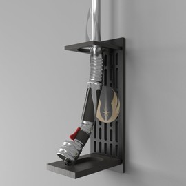 Lightsaber Wall Mount for Curved Sword, Extended Plate Light saber Wall Mount Holder with Pattern, Wooden Lightsaber Wall Mount for Displaying Curved Sword