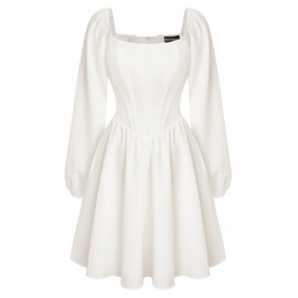 Scarlet Darkness Medieval Corset Dress for Women Square Neck Renaissance Wedding Guest Dress White 12