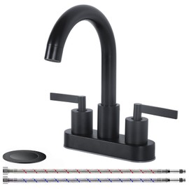 KINGO HOME Matte Black Bathroom Sink Faucet,Waterfall Bathroom Faucet 2 or 3 Holes, 4 Inch Centerset Faucets, 2 Handles Vanity Faucets, Pop Up Drain Assembly Included
