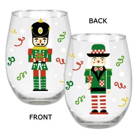 BANBERRY DESIGNS Nutcracker Stemless Wine Glass Set - 8 Glasses with Holiday Toy Soldier Design - 20 oz - 4.75" Tall