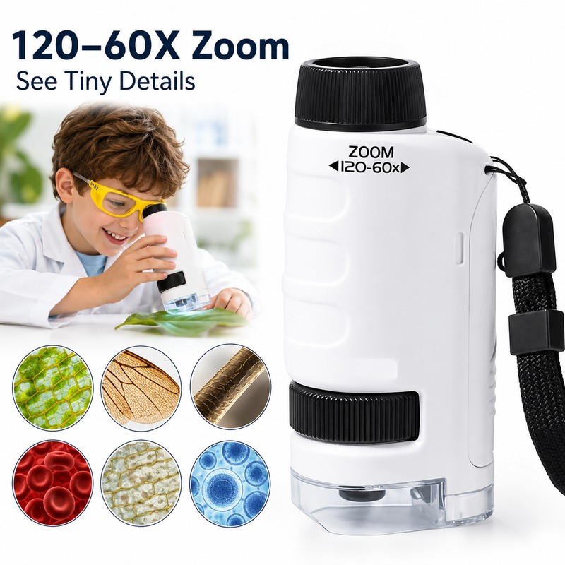 Kids Microscope Kit for STEM Learning – Portable 120X Science