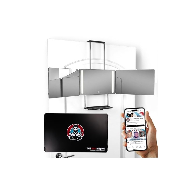Espejo de 3 caras LED + soporte bandeja – Corte