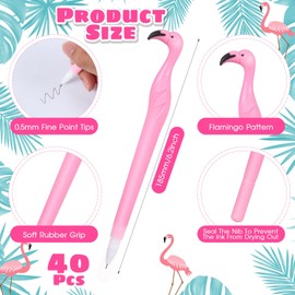 Fulmoon Cute Flamingo Pens Pink Flamingo Gift for Child Teacher Student Women Gel Ink Pens Gift Plastic Rubber Black Ink 0.5 mm Ballpoint Pen School Party Favors Supplies(40 Pcs)