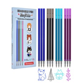 Donluhu Legami Pens Refills [3 Blue, 3 Black, 3 Turquoise, 3 Purple, Pack of 12], Leads for Legami Erasable Pens, Refill for Legami Bee, Erasable Gel Pen Refill for Legami Milano