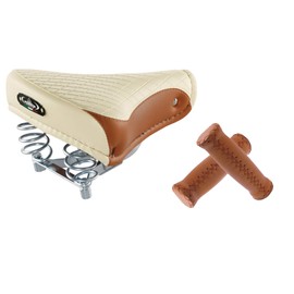 Montegrappa Saddle for City Wheel Beachc Ruiser Holland Wheel in Vintage Retro Look 1750 Export (Cream/Honey) + Montegrappa Buttons (Honey)