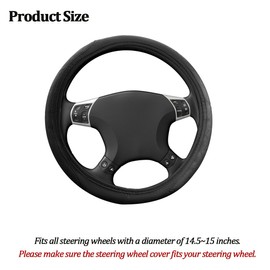 FALVFUN Elastic Stretch Car Steering Wheel Cover, 14.5-15" Leather Non-Slip Breathable Steering Wheel Protector, Sporty Auto Interior Decoration Accessories, Universal Fit (Black)