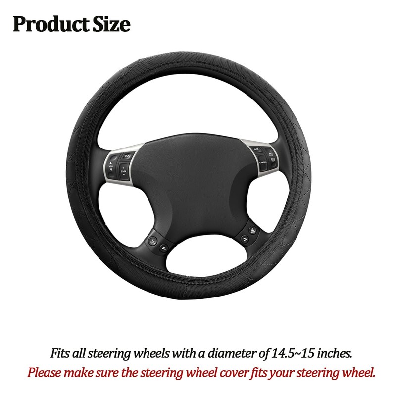 FALVFUN Elastic Stretch Car Steering Wheel Cover, 14.5-15" Leather Non-Slip