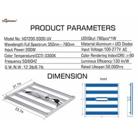 Vegelumax 100W LED Grow Light Bar,UV IR Diodes Included,Sunlike Full Spectrum Growing Lamp for Horticulture Indoor Plant Growth Veg Flowering Fruiting,3300K,Aluminum Heat Sink,Power Dimmable