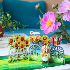 HEARTAGS- Birthday Card for Mom, 6x8 in Love Mom Birthday Card From Daughter, Son, Birthday Popup Card to Mothers, Dog Sunflower Happy Birthday Cards With Envelope