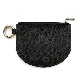 Gratia Round Card Case, Genuine Leather, Pass Case, Commuter Purse, Coin Purse, Crumbus Italian Leather, Black