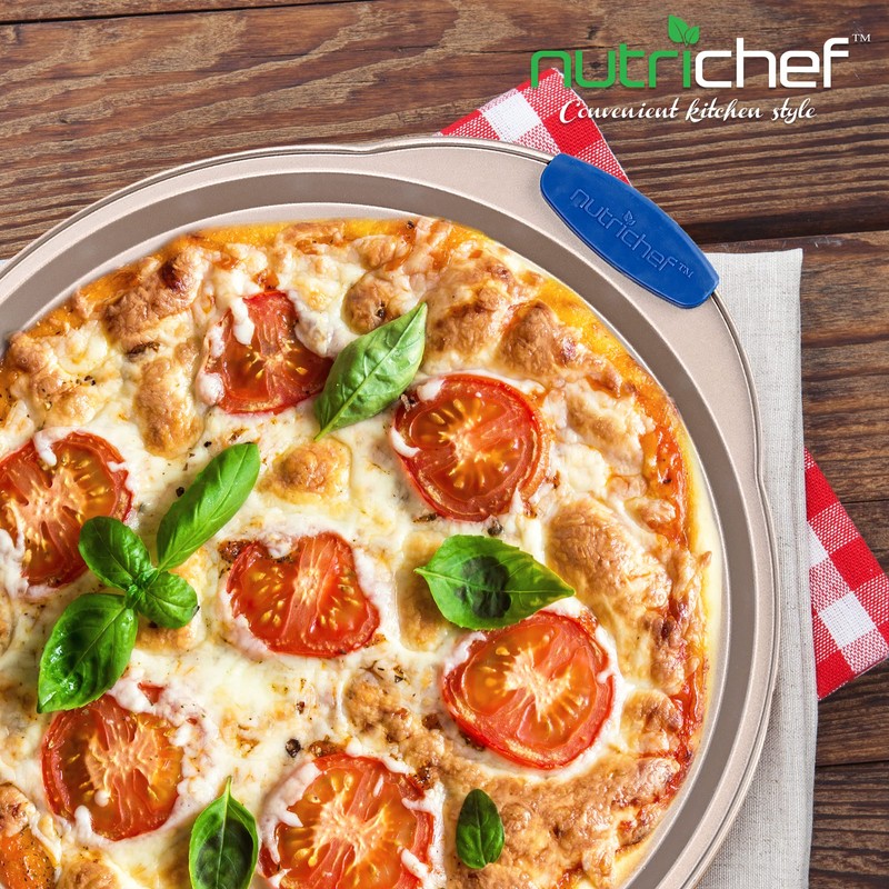 NutriChef 13-Inch Non-Stick Pizza Tray - with Silicone Handle, Round