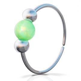 Green Opal Silver Helix Cartilage Earring Hoop - 925 Sterling Silver hoop -Tiny 3mm Green Opal - Handmade Thin 20 Guage Gold Piercing Hoop