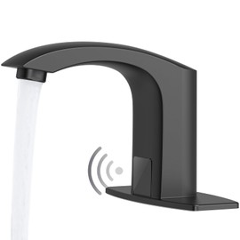 Greenspring Touchless Bathroom Sink Faucets, Automatic Faucet Bathroom Commercial Motion Sensor Faucet Battery or Plug-in Powered with Control Box and Temperature Mixer, Brass, Matte Black