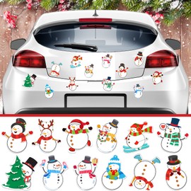 LEIFIDE 12 Pcs Christmas Car Magnets Snowman Magnets Decals Winter Holiday Car Stickers Cute Xmas Snowman Car Magnetic with Hat Antlers Candy Cane Waterproof for Cruise Refrigerator Garage Door