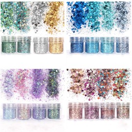 UNIME Purpurina Corporal 16 Colores Chunky Glitter para Cuerpo Cara Pelo Arte Uñas 16 Cajas 8g