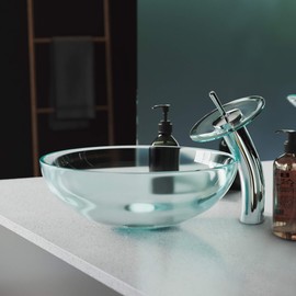 Cascade 16.5" Glass Vessel Sink with Faucet in Clear