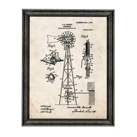 Windmill Patent Art Old Look Print in a Black Wood Frame (11" x 14") M10313