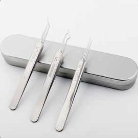 yufana 8 pieces blackhead remover, premium stainless steel pimple acne tools, with metal box, professional curved tweezer sets, for nose, face care, blackhead remover, comedones, acne, blackheads.