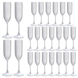 Plastic Champagne Flutes Champagne Glasses Unbreakable Wedding Toasting Glasses Reusable Diamond Wine Glasses Crystal Clear Party Wine Cups Vintage Drinking Glasses 5.5 OZ for Wedding (24, Crystal)