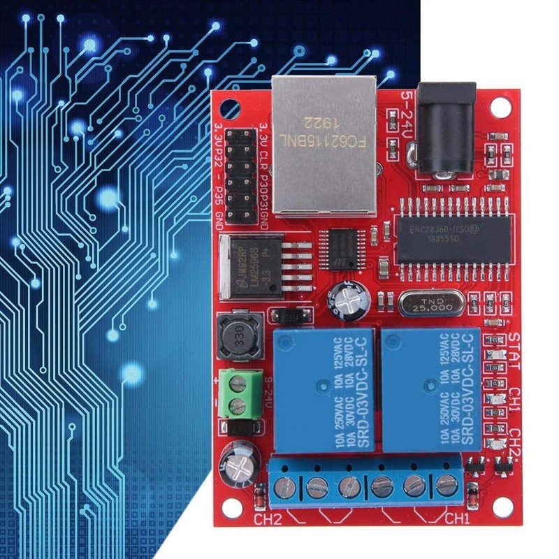 2 Channel Relay Module, DC5V-24V LAN Ethernet Relay Board Controller