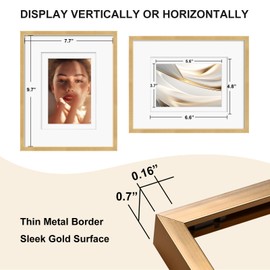Egofine 8x10 Aluminum Picture Frame Display with Mats for 4x6/5x7 or 8x10 without Mat, Metal Picture Frame Covered by Plexiglass for Tabletop and Wall Mounting, 2 Pack, Gold