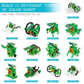 Solar Robot Kit for Kids, 14-in-1 Educational STEM Science Toy, Solar Power Building Kit DIY Assembly Battery Operated Robotic Set for Kids, Teens and Science Lovers(Battery Include) - Green