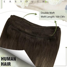 Easyouth Brazilian Real Hair Weft Extensions Real Hair Weft Colour Darkest Brown Mix Medium Brown and Ash Blonde 12 Inch Remy Extensions Real Hair Wefts