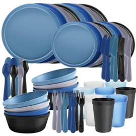 40-Piece Kitchen Plastic Dinnerware Set, Service for 8, Includes Dinner Plates, Cups, Bowls, Forks, Knives, and Spoons, Durable and Reusable, Microwave Safe, Ideal for Everyday Use and Outdoor Dining