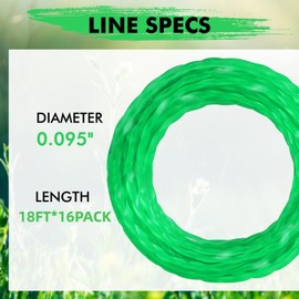 Kaberalty Weed Eater String,0.095" Trimmer Line of 288Feet,Pre-Cut Trimmer Line for Universal Replacement,Triangle Weed Wacker String Fits Medium& Heavy Grass&Weeds (16Pack)