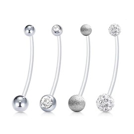SULIUDAJI Pack of 4 Pregnancy Belly Button Piercing Navel Rings Acrylic Flexible Bar Belly Button Piercing, silver
