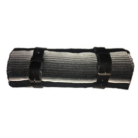 Border Town Industries Serape roll up Blanket with Leather Strap for Harley Davidson (Black, White, Gray)