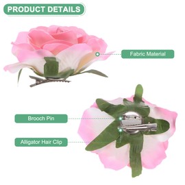 M METERXITY Rose Hair Clip, 4.33 Inch Flower Hairpin Fabric Floral Brooch for Bridal Wedding/Party/Women Hair Accessories, Hair Flowers Headpiece Floral Hair Pins [11cm, Dark Pink]