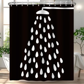 RiePoiia Black and White Shower Curtain Fun Shower Head and Water Drops Shower Curtains for Bathroom Machine Washable Waterproof Polyester Fabric Curtain for Bathing with 12 Hooks 72x72 Inch