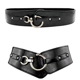 MINILUJIA Women Wide Elastic Waist Belt Stretch Waist Belt Fashion Retro Leather Waistband for Dresses, Cosplay Belt (black)