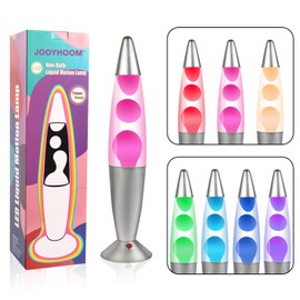 JOOYHOOM 16Inch LED Non-Buble Safe DC Powered Motion Lamp，LED Liquid Motion Lamp with 7 Color Changing Night Lights for Kids Adults, Home Decor, Magma Relaxing Lamp for Gift(Clear/Pink)