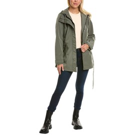 Nautica Women's Hooded Raincoat With Belt Jacket, Sage, Medium