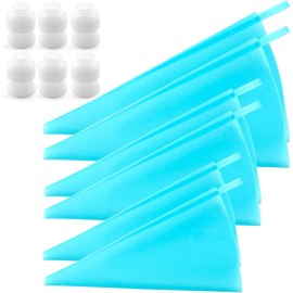 Silicone Pastry Bags, Weetiee 3 Sizes Reusable Icing Piping Bags Baking Blue