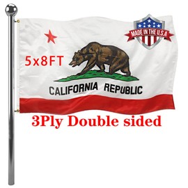 Jayus Double Sided California Republic Sates Flags 5x8 Outdoor- Vivid Colors 3Ply Cali CA Bear Flags Banners- Heavy Duty 100% Polyester with 3 Brass Grommets