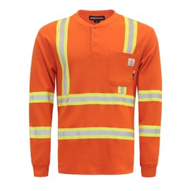 BOCOMAL FR Shirts High Visibility/Hi Vis Reflective Flame Resistant/Fire Retardant Shirt 7oz Orange Men's Safety Shirts