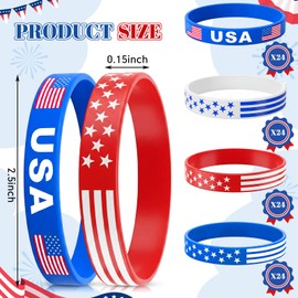 Sosation 72 Pcs 4th of July Party Favors Bracelets USA American Flag Red White and Blue Bracelet Patriotic Silicone Wristbands for 250th Anniversary Independence Day Party Favor
