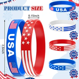 Sosation 72 Pcs 4th of July Party Favors Bracelets USA American Flag Red White and Blue Bracelet Patriotic Silicone Wristbands for 250th Anniversary Independence Day Party Favor