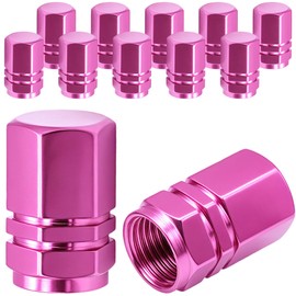 MEAJOO 12PCS Tire Valve Stem Caps, with Rubber O-Ring, Corrosion Resistant Leak-Proof, Aluminum Alloy Universal Wheel Valve Covers for Cars, SUV, Trucks, Bikes, Motorcycles, Bicycles(Pink)