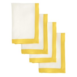 Solino Home Linen Sunshine Yellow and White Dinner Napkins 20 x 20 Inch - 100% Pure Linen Easter Cloth Napkins Set of 4 - Classic, Handcrafted and Machine Washable