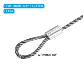 PATIKIL 16 Inch Safety Security Cable Wire, 4 Pack Stainless Steel 40cmx2mm Stage Lights Rope with Double Loop for DJ Lighting Luggage Lock
