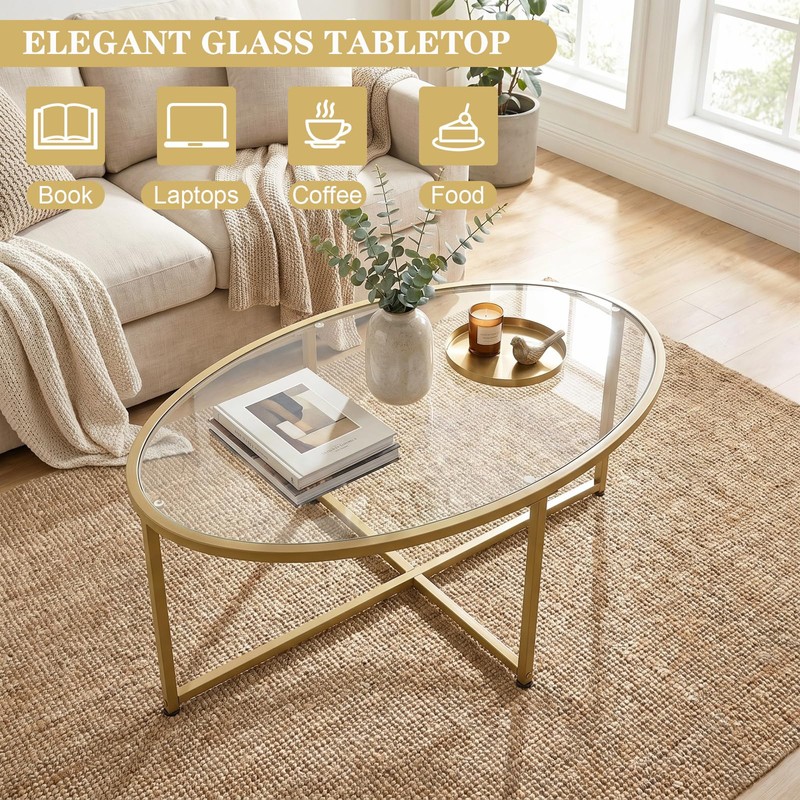 Coffee Table Gold Oval Glass Coffee Tables for Living Room,Modern