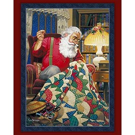 Quilting Santa Digital Quilt Panel with Backing Multi Color