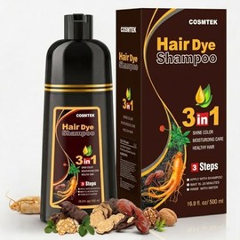 Dark Brown Hair Dye Shampoo 3 en 1, Tinte para Cabello Castaño Oscuro con Ingredientes Herbales, Cobertura de Canas para Mujeres y Hombres, Shampoo Co